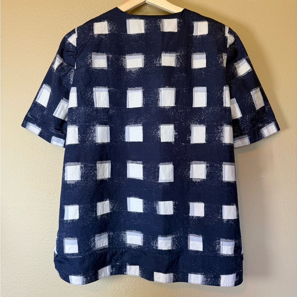 Tory Burch V Neck Checkered Cotton Oversized Antibes Blouse Size 2 - Picture 3 of 8